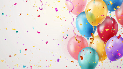 multi-colored balloons against a white background, creating a festive and joyful atmosphere.