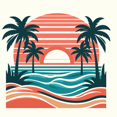 Summer palm tree and beach vintage background
