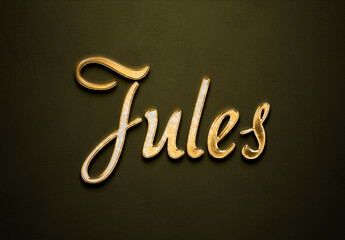 Old gold text effect of French name Jules with 3D glossy style Mockup.