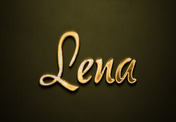 Old gold text effect of French name Lena with 3D glossy style Mockup.