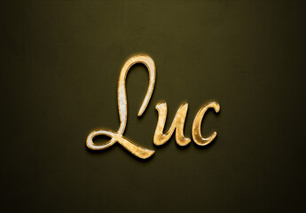 Old gold text effect of French name Luc with 3D glossy style Mockup.