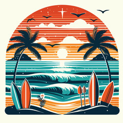 Summer palm tree and beach vintage background
