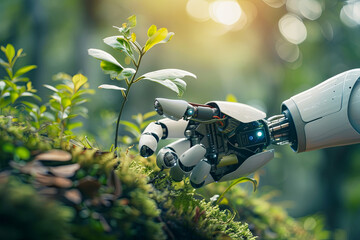 Ecosystems and green energy are integrated with robotic and AI technologies in companies and organizations
