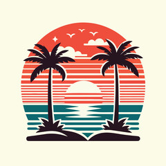 Summer palm tree and beach vintage background

