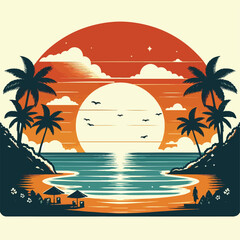 Summer palm tree and beach vintage background
