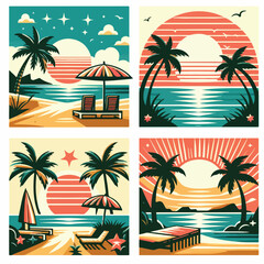 Summer palm tree and beach vintage background

