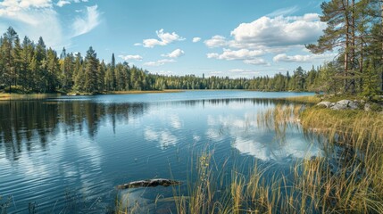 Fototapeta premium A Lake In Lapland, Sweden, Offered Tranquil Waters