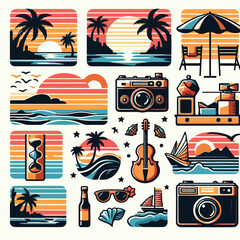 Summer palm tree and beach vintage background
