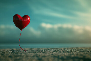 A heart-shaped balloon on blue sky background