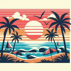 Summer palm tree and beach vintage background
