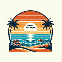 Summer palm tree and beach vintage background
