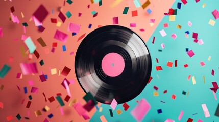 Obraz premium Vintage parties and music concept with floating retro vinyl record