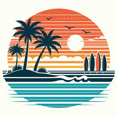 Summer palm tree and beach vintage background

