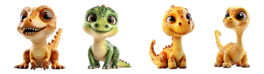 Cute cartoon dinosaur characters for kids playful prehistoric creatures transparent background