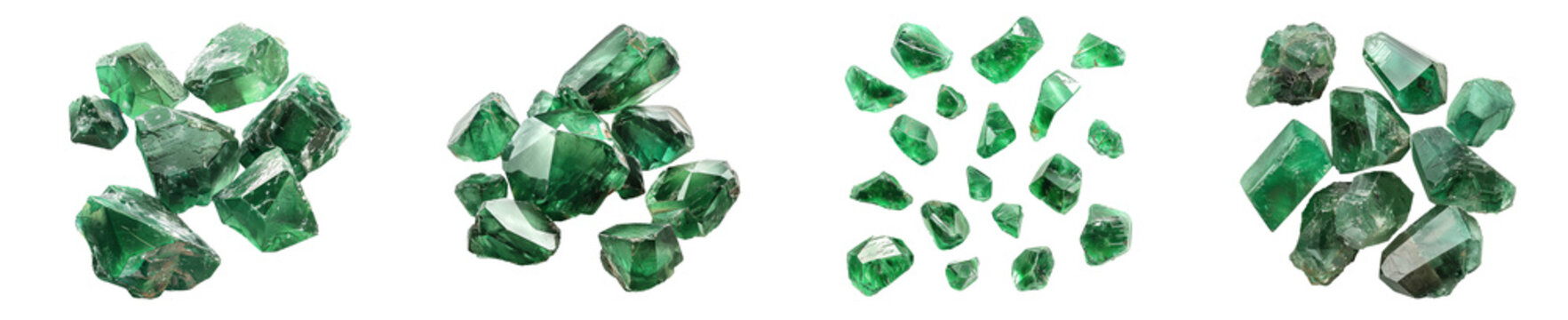 Raw emerald stones natural green crystals for jewelry and decoration transparent background