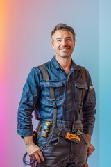 Portrait of a smiling electrician in workwear