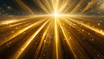 Gold lights rays background. Generative AI.
