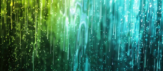 A mesmerizing display of blue and green light beams creating a magical atmosphere with sparkling specks AIG62