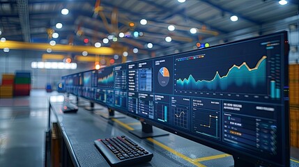 A logistics dashboard displaying key performance indicators (KPIs) for supply chain management. The technology provides real-time insights and helps optimize operations.