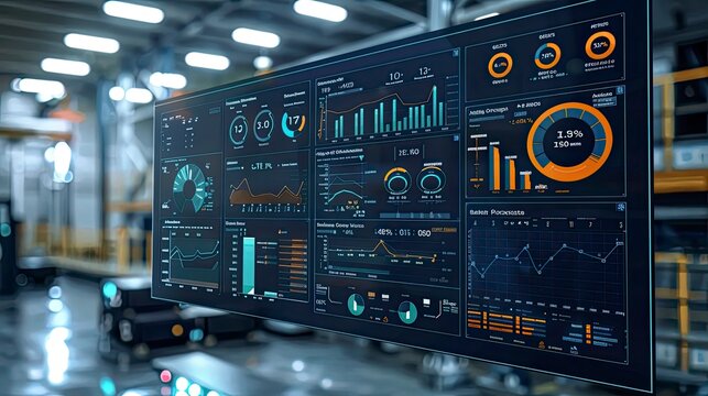 A logistics dashboard displaying key performance indicators (KPIs) for supply chain management. The technology provides real-time insights and helps optimize operations.