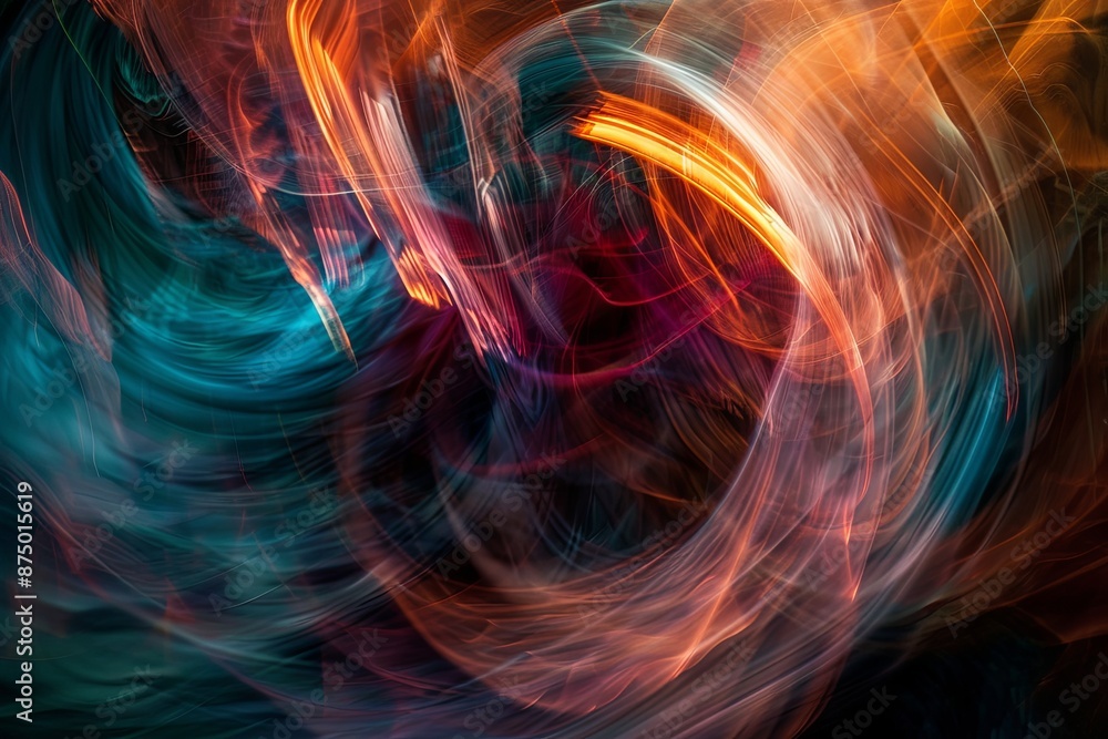 Aufkleber a swirling vortex of colorful light trails in hues of orange, red, and blue, creating a dynamic abst