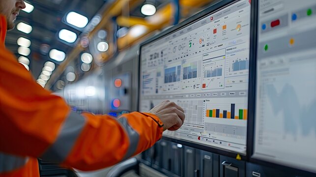 A close-up of a logistics manager using predictive analytics software to forecast demand and optimize inventory levels. The technology enhances decision-making and reduces costs.