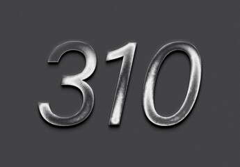 Chrome metal 3D number design of 310 on grey background.