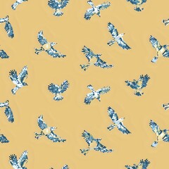 Fototapeta premium Medium Scale Blue Bird Fabric Design