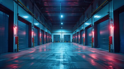 Fototapeta premium A warehouse equipped with advanced security systems to protect inventory. The logistics technology reduces the risk of theft and loss.