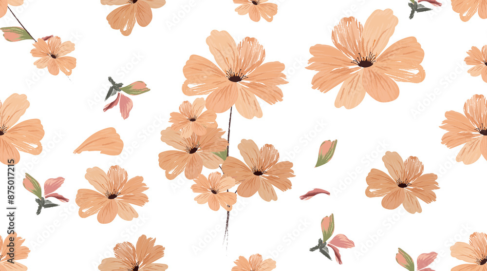 Wall mural seamless floral pattern in blue and white. transparent background floral pattern illustration .png