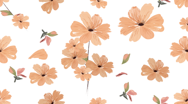 Seamless floral pattern in blue and white. Transparent background floral pattern illustration .png