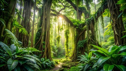 Fototapeta premium Exploring the Dense Jungle Trees and Vines Outdoors