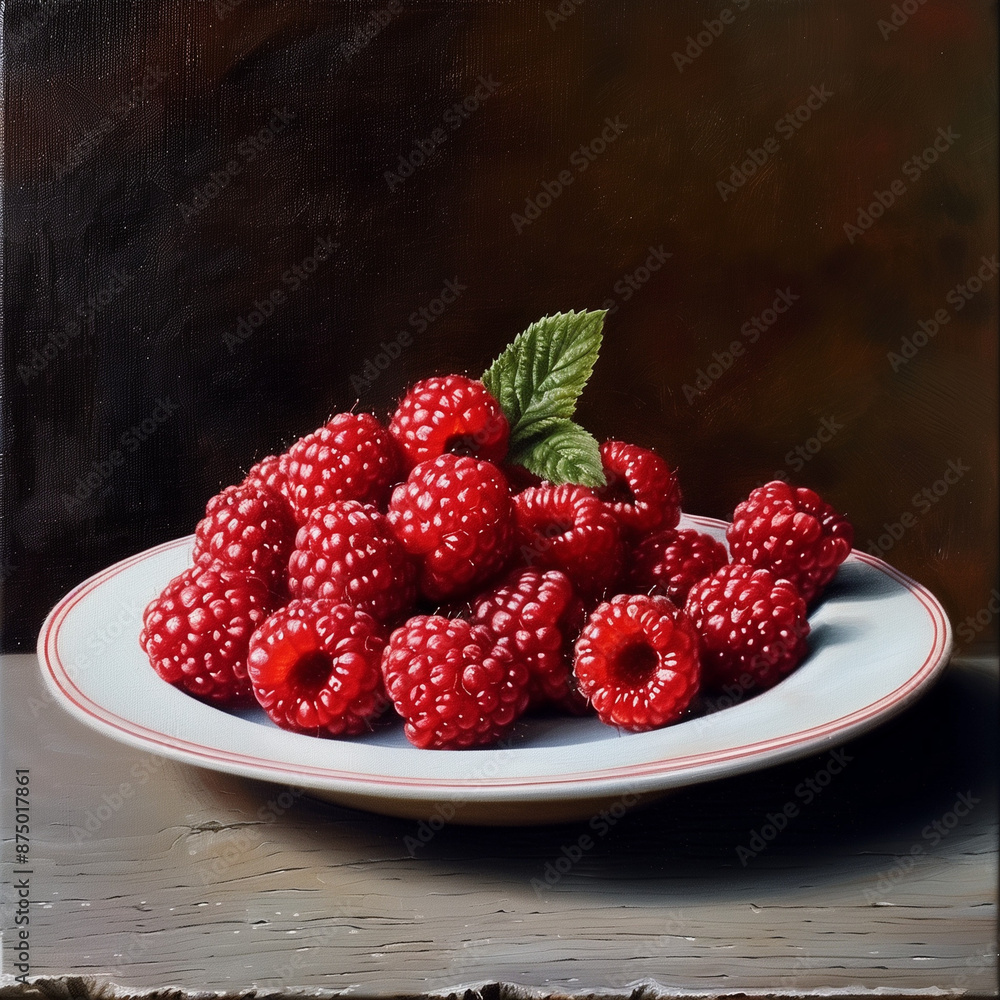 Poster raspberries on a plate