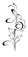 Decorative element with abstract ornament and stylized leaves; graphic design