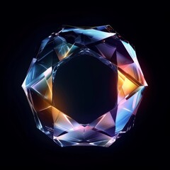 Abstract geometric shape with iridescent colors on a black background