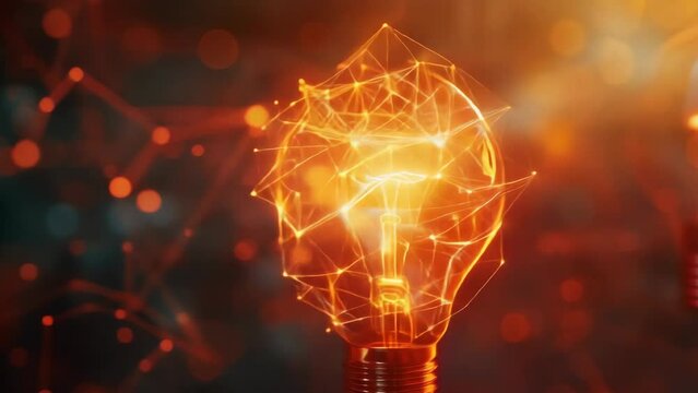 Glowing light bulb with swirling smoke and sparks on a dark background