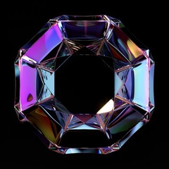 Abstract iridescent gemstone with a black background