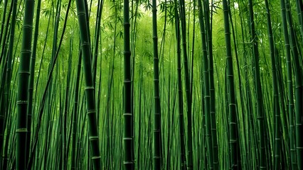 Naklejka premium A dense forest of tall green bamboo stalks.