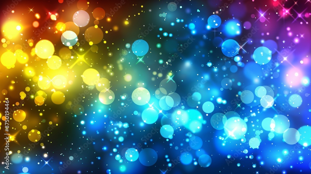 Poster glowing particle dots with colorful dots in abstract background, concept of light shining sparkling 