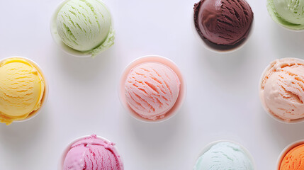 Obraz premium Colorful ice cream on a white table, Background 