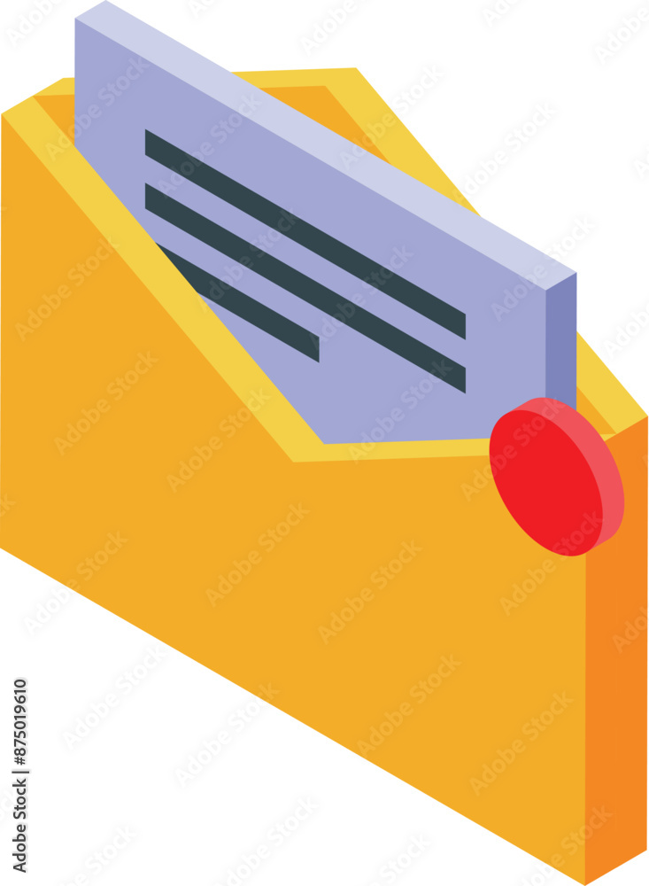 Aufkleber yellow envelope is slightly open revealing a letter inside with lines of text and a red seal