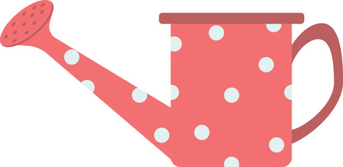 Watering can vector. Red doted watering can illustration. 