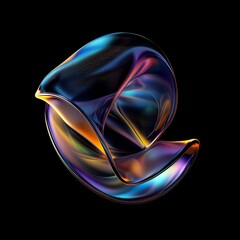 Abstract iridescent metallic shape on a black background