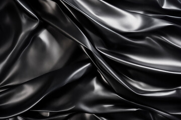 Fototapeta premium A background texture of shiny black metal foil, featuring smooth and reflective surfaces with dynamic waves and glossy finishes, creating an elegant and modern visual design.