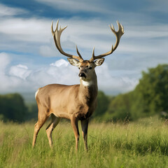 Fototapeta premium Majestic deer in the wild with background of sky
