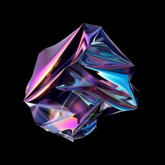 Abstract iridescent geometric shape with a crumpled texture