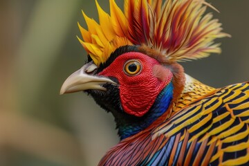 Fototapeta premium golden pheasant with tail feathers fanned out
