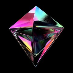 Abstract 3D iridescent diamond shape on a black background
