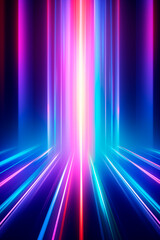Fototapeta premium Vibrant neon light beams with prismatic and holographic effects, creating a dynamic and futuristic visual display with bright and colorful streaks.