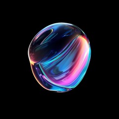 Abstract iridescent sphere with vibrant colors on a black background